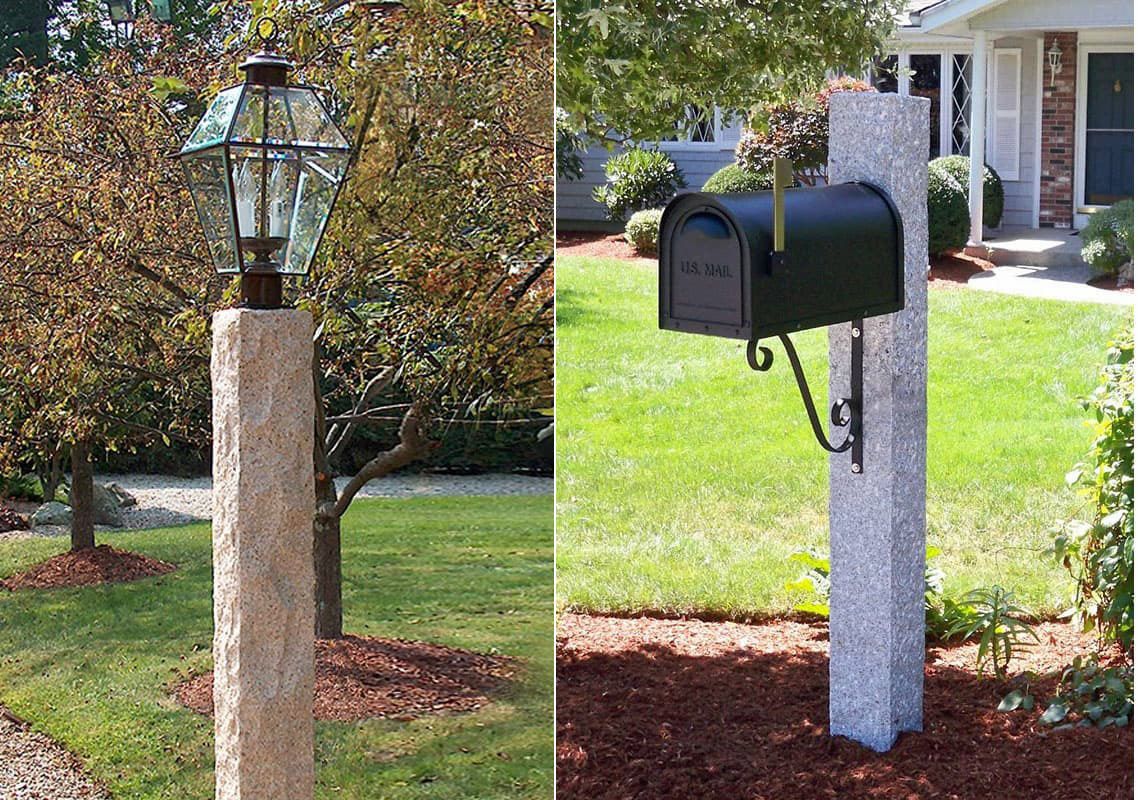 Granite mailbox and lantern posts